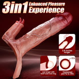 Realistic Dildo-Thicker & Longer Extender for Endurance Dual Motor Tongue & Glans Vibrating Penis Sleeve