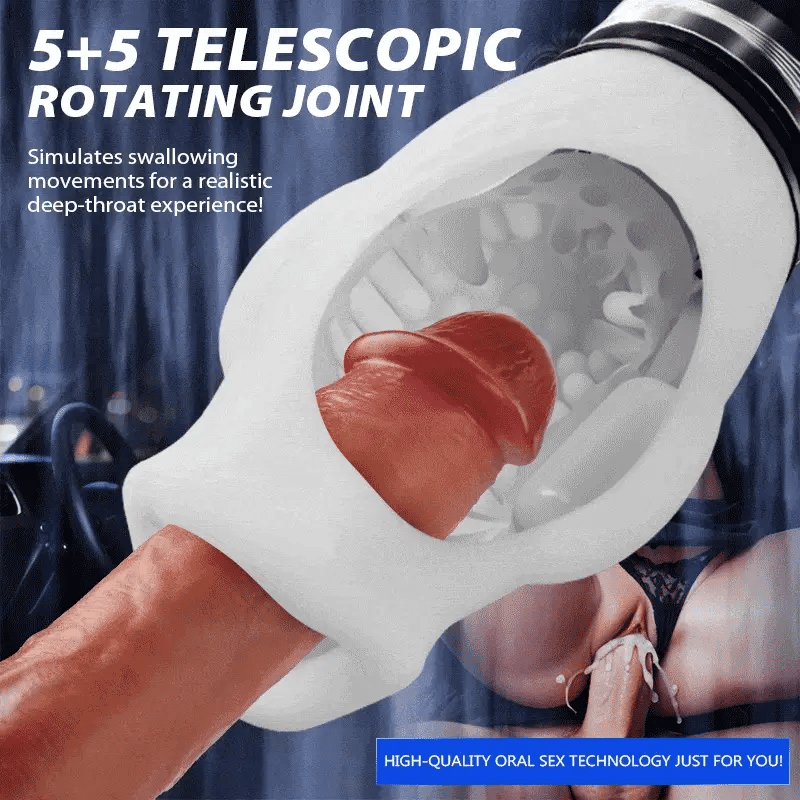 Telescopic Rotating Masturbation Cup-Male Masturbator Dual Motor Oralsex Analog Masturbator 7 Vibrations 5 Retractions 5 Rotations