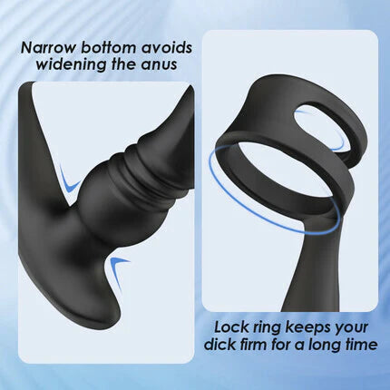 ANAL TOY-Drill Spirals, 7 Thrusting &amp; Vibrating, Edible Silicone Thrusting Prostate Massager with Double Cock Rings For Man
