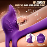 Penis Ring-4 in 1 G Spot Vibrator 10 Vibrations Mode Fox-Shaped Clitoral Stimulator