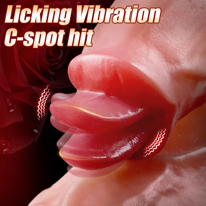 Realistic Dildo-Thicker & Longer Extender for Endurance Dual Motor Tongue & Glans Vibrating Penis Sleeve