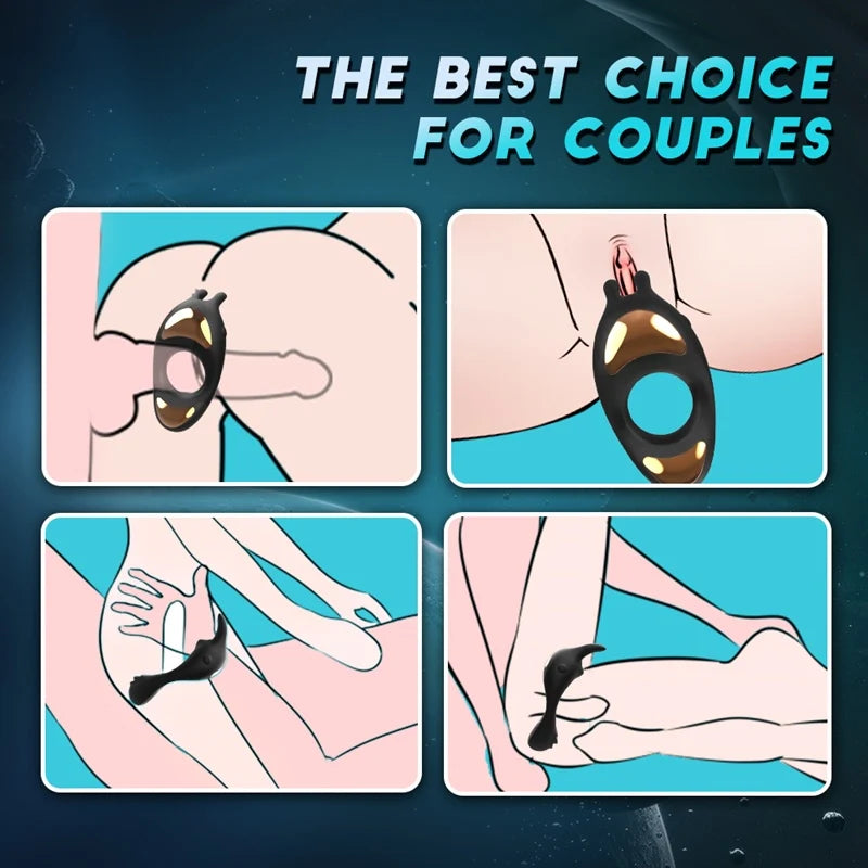 Penis Ring-Rechargeable Penis Ring Vibrator with 9 Vibration Modes Vibrating Cock Ring with Rabbit Design