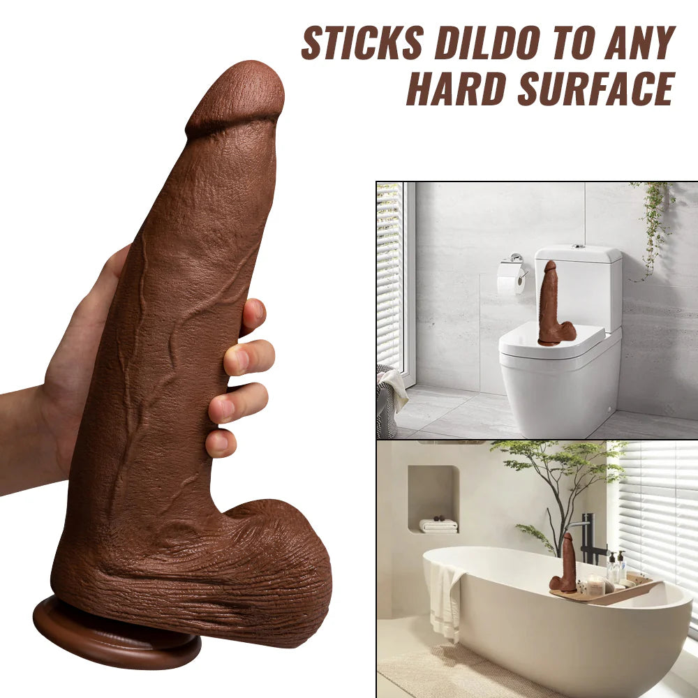Black Dildo- Silicone Adult Sex Toys Long Brown Dildo with Suction Cup for Hands-Free Play 13.39 in