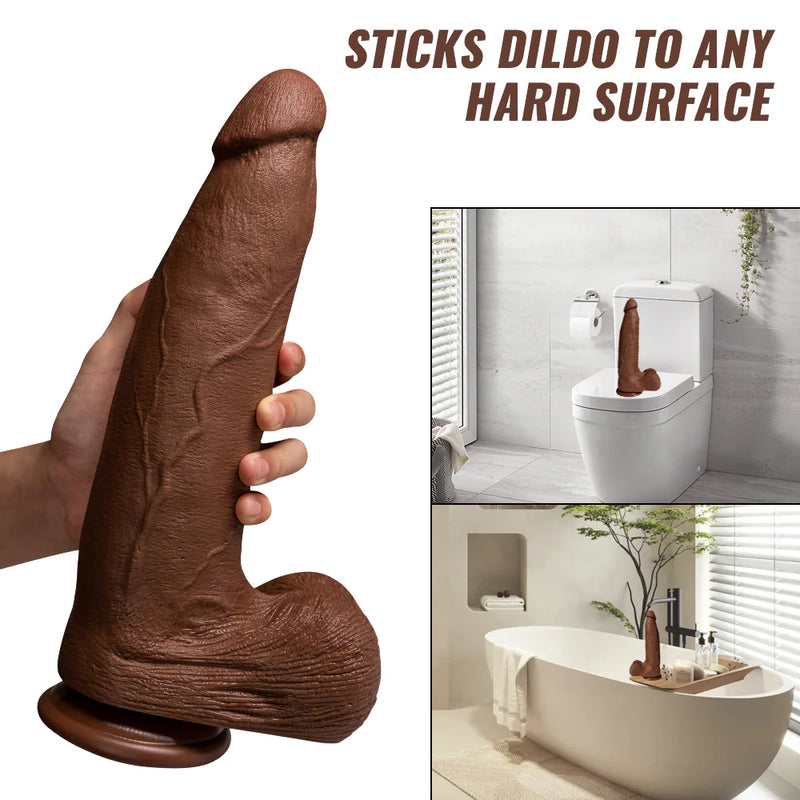 Black Dildo- Silicone Adult Sex Toys Long Brown Dildo with Suction Cup for Hands-Free Play 13.39 in