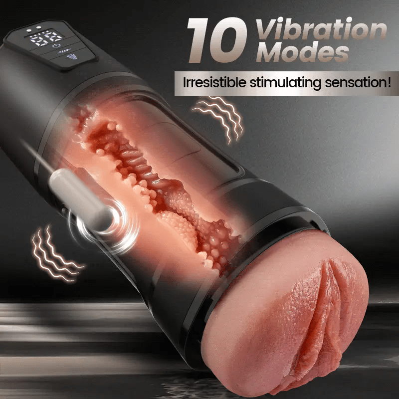 STROKER-Masturbation Cup 10 Vibrations, 5 Suctions, Ultra-Realistic Vagina, Simulated Masturbator