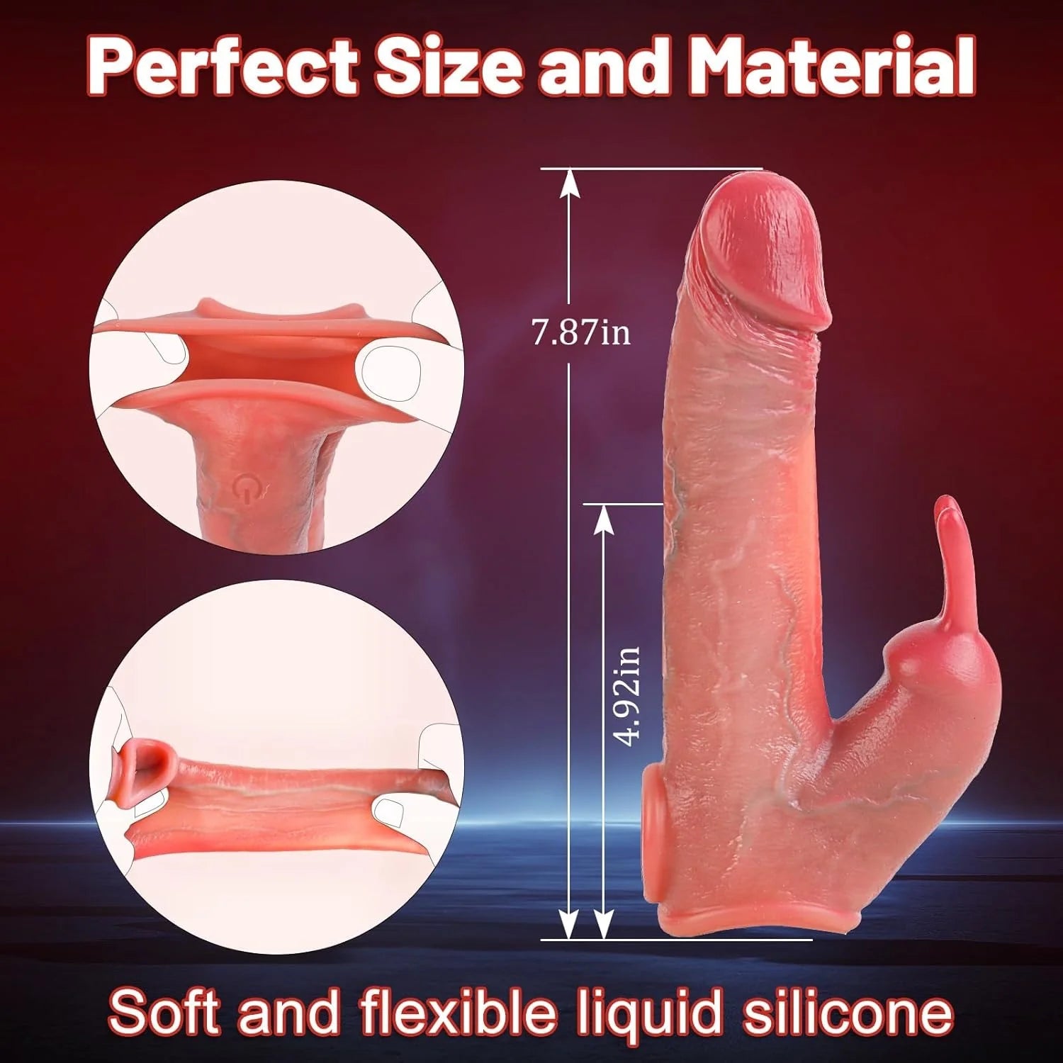 Vibrating Dildo-10 Vibrating Modes Penis Enlarger Vibrator Lifelike Penis Sleeve with Rabbit & Dual Motors Sex Toy