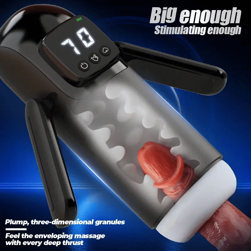 STROKER-Masturbators Cup 7 Suctions 7 Vibrations  Dual Handles  Large Granule Channel Texture  Male Masturbator