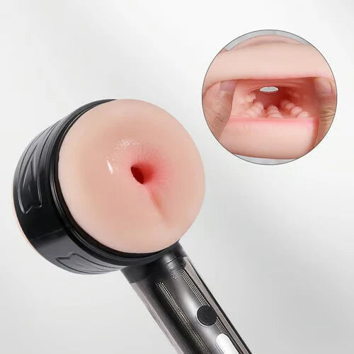 STROKER-Masturbation cup Lifelike Labia & Tight Anal 2 in 1, 3D Dual Textured Channel , 10 Vibration, Dual Motors