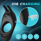 Penis Ring-Rechargeable Penis Ring Vibrator with 9 Vibration Modes Vibrating Cock Ring with Rabbit Design