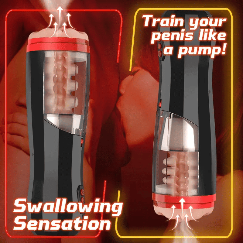 STROKER- 5-in-1 Multifunctional Masturbator with 5 Thrusting and Suction, 10 Vibration, and Transparent Removable Cover Male Masturbator