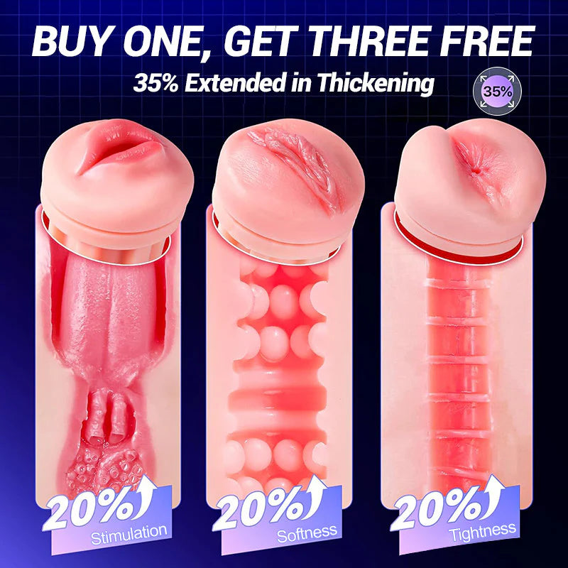 STROKER-Masturbators Cup 3 Sleeves Pocket Pussy Penis Pump with 9 Sucking & 9 Vibrating Male Masturbator