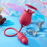Womangift Rose 10 Tongue Licking & Thrusting Dildo Vibrator Clitoris and Nipple Stimulator