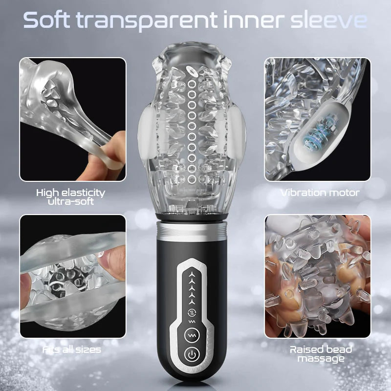 STROKER- 5 Telescopic and Rotational 7 Vibration Realistic Lip and Mouth Touch Handheld Masturbator