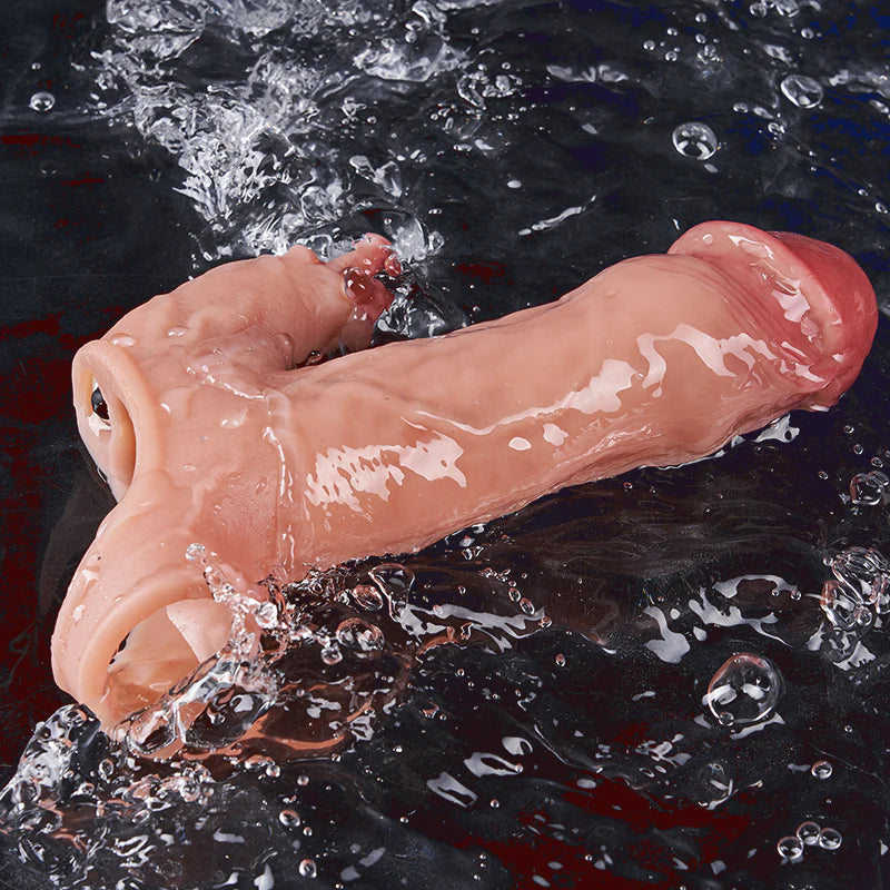 Realistic Dildo- Penis Sleeve Extender Enlarger Vibrating Cock Ring 8 Modes For Men Couples Vibrating Dildo