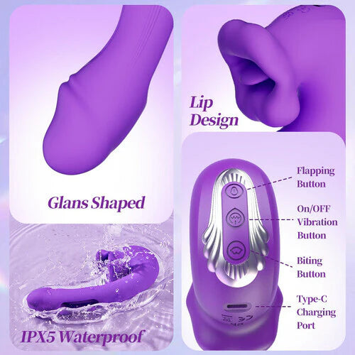 Womangift - Upgraded Mouth-Shaped 3 In 1 Flapping & Biting & Toungue Vibrator G-spot Vibrator