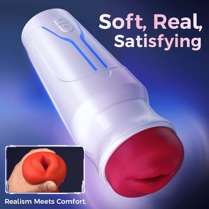 STROKER- Masturbation Cup City Lights Red Sucking Mouth Vibrating Male Stroker Male Masturbator