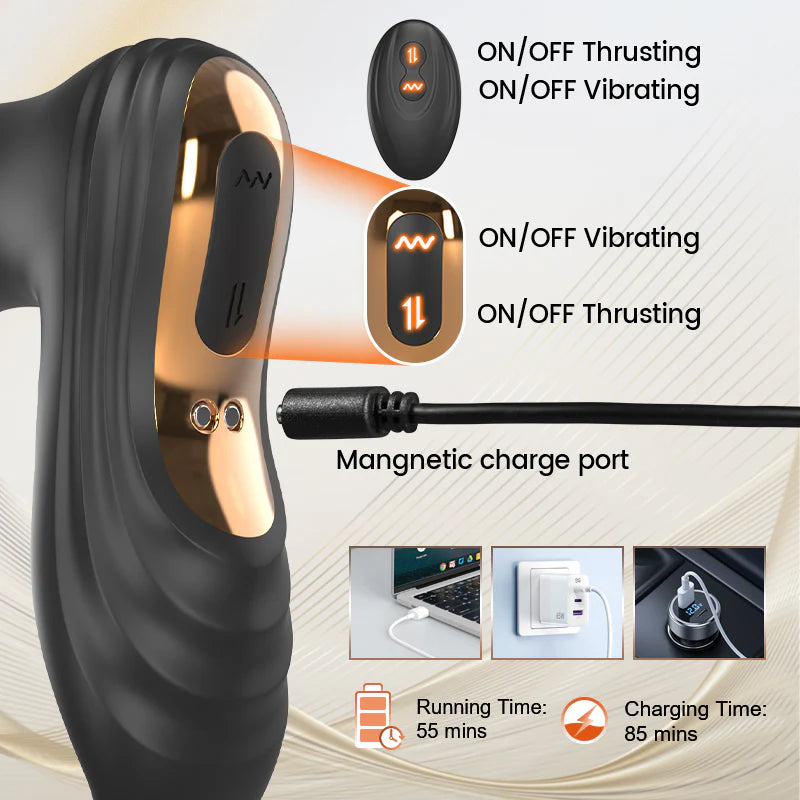 ANAL TOY-3 IN 1 Thrusting Vibrating Dual Motor Powerful Thrusting & Vibrating Solo Male Play Prostate Massager