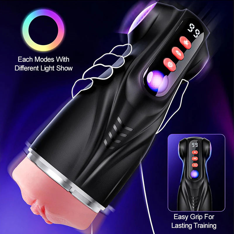 STROKER-Masturbators Cup 3 Sleeves Pocket Pussy Penis Pump with 9 Sucking & 9 Vibrating Male Masturbator