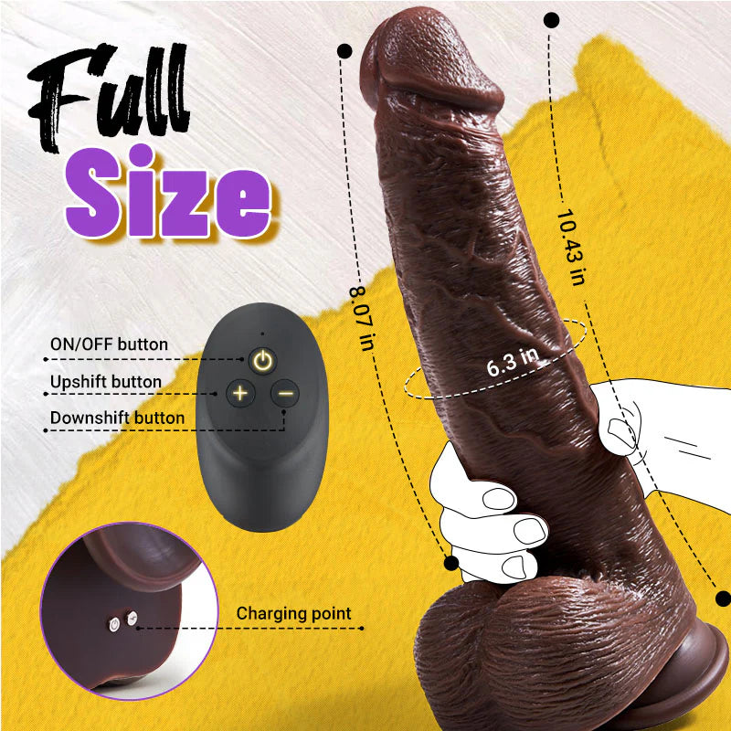 Black Dildo- Thrusting Thick Long Lifelike Heating Big Black Dildo 10.83 Inch Vibrating Dildo