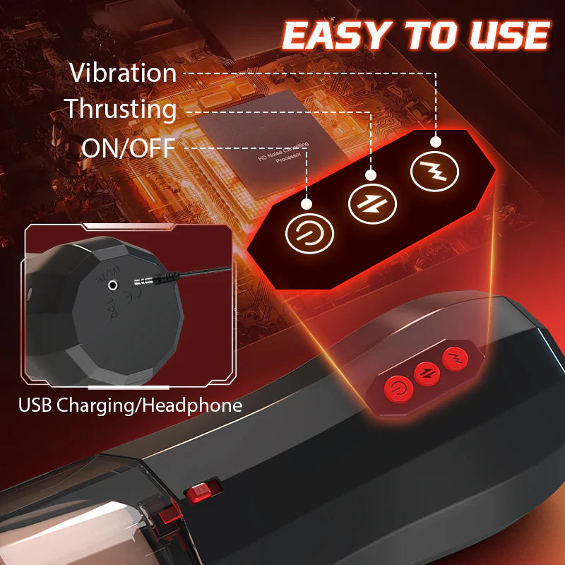 STROKER- 5-in-1 Multifunctional Masturbator with 5 Thrusting and Suction, 10 Vibration, and Transparent Removable Cover Male Masturbator
