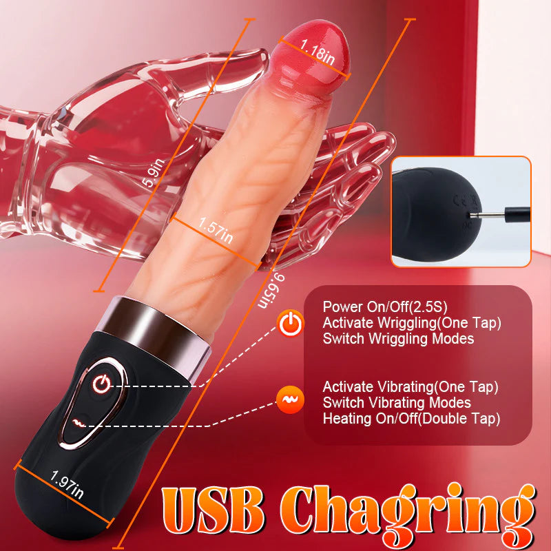 Vibrating Dildo- Wriggling Heating 9.65 Inch Dildo Dildo Machine