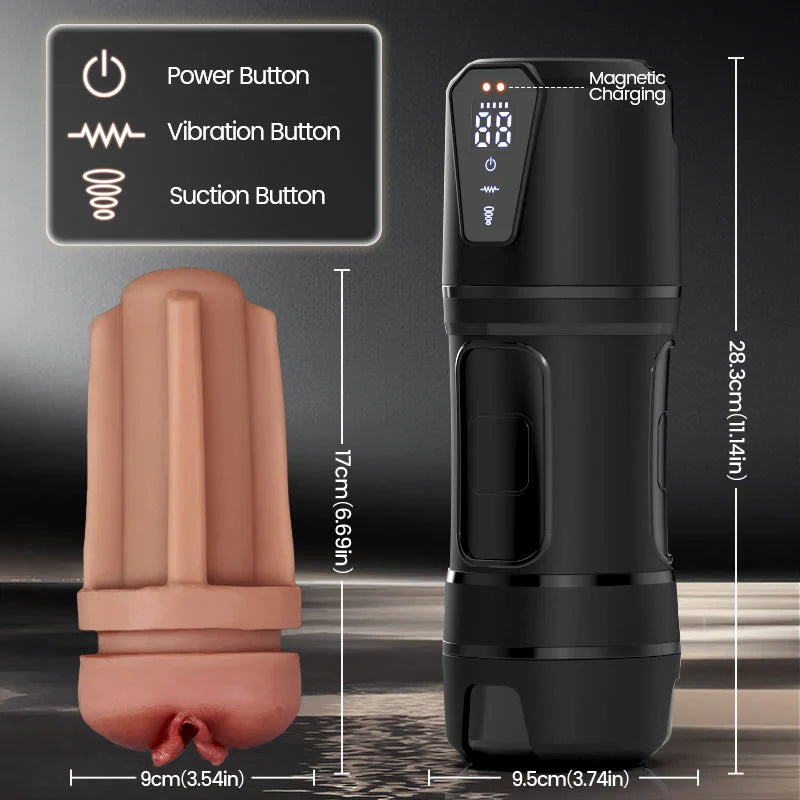 STROKER-Masturbation Cup 10 Vibrations, 5 Suctions, Ultra-Realistic Vagina, Simulated Masturbator