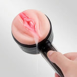 STROKER-Masturbation cup Lifelike Labia & Tight Anal 2 in 1, 3D Dual Textured Channel , 10 Vibration, Dual Motors