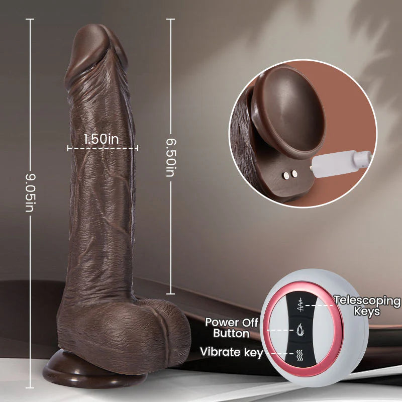 Black Dildo - 8.7 Inch Remote Control 5 Thrusting 10 Vibrating Rotating Dildo