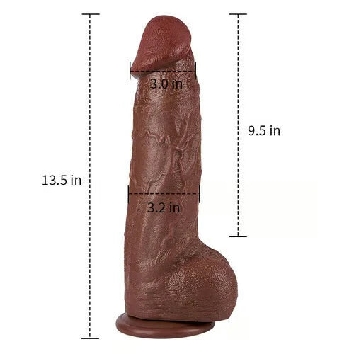 Huge Dildo- Huge Black Dual Density Dildo 12.99 Inch Realistic Dildo