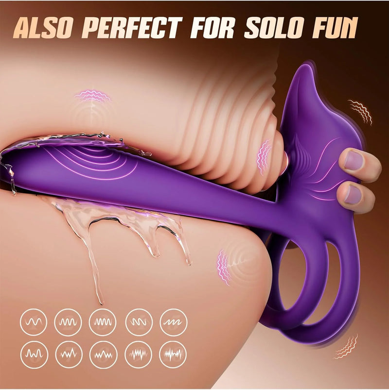 Penis Ring-4 in 1 G Spot Vibrator 10 Vibrations Mode Fox-Shaped Clitoral Stimulator