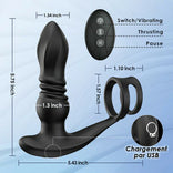 ANAL TOY-Drill Spirals, 7 Thrusting &amp; Vibrating, Edible Silicone Thrusting Prostate Massager with Double Cock Rings For Man