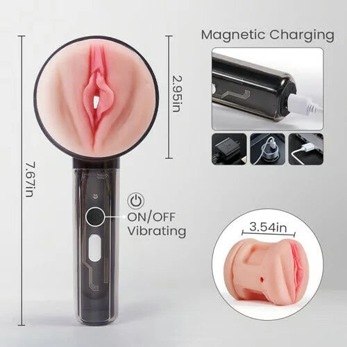 STROKER-Masturbation cup Lifelike Labia & Tight Anal 2 in 1, 3D Dual Textured Channel , 10 Vibration, Dual Motors