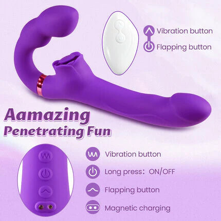 Womangift- G-spot Vibrator for Couples 10 Tapping & Vibrating G-spot Clit Stimulator Strapless Double-ended Remote Control Dildo